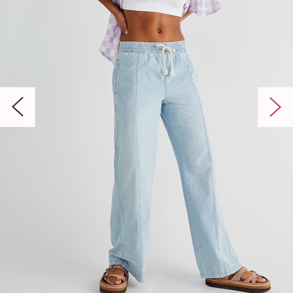 Free People Light Blue Wide-Leg Drawstring Pants - Picture 2 of 7